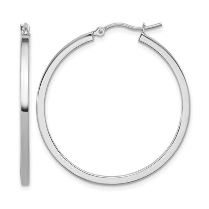 10K White Gold 2mm Square Tube Hoop Earrings