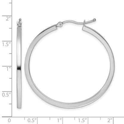 10K White Gold 2mm Square Tube Hoop Earrings
