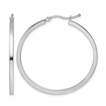 10K White Gold 2mm Square Tube Hoop Earrings