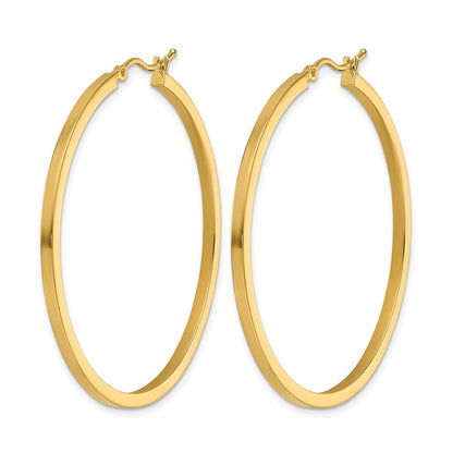 10K Yellow Gold 2mm Square Tube Hoop Earrings