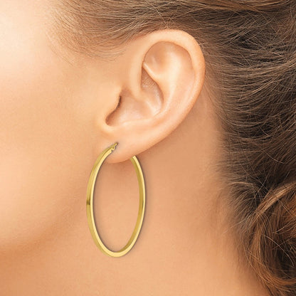 10K Yellow Gold 2mm Square Tube Hoop Earrings