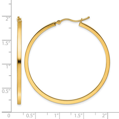 10K Yellow Gold 2mm Square Tube Hoop Earrings