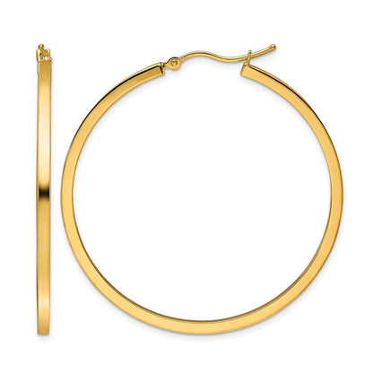 10K Yellow Gold 2mm Square Tube Hoop Earrings