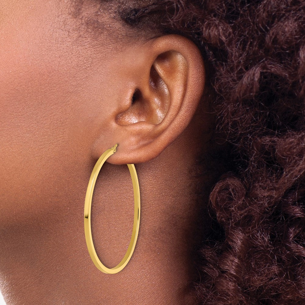 10K Yellow Gold 2mm Square Tube Hoop Earrings