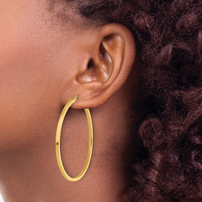 10K Yellow Gold 2mm Square Tube Hoop Earrings