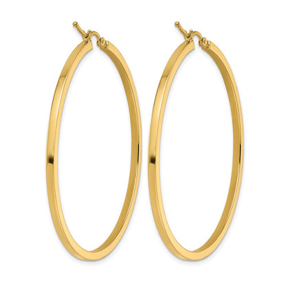 10K Yellow Gold 2mm Square Tube Hoop Earrings