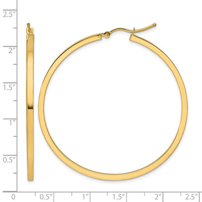 10K Yellow Gold 2mm Square Tube Hoop Earrings