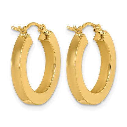 10K Yellow Gold 3mm Polished Square Hoop Earrings