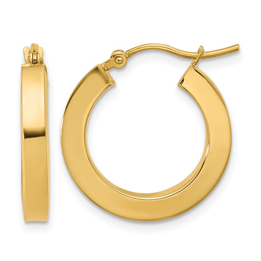 10K Yellow Gold 3mm Polished Square Hoop Earrings