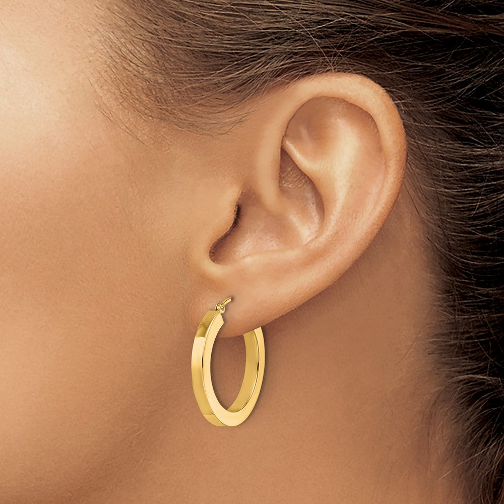 10K Yellow Gold 3mm Polished Square Hoop Earrings