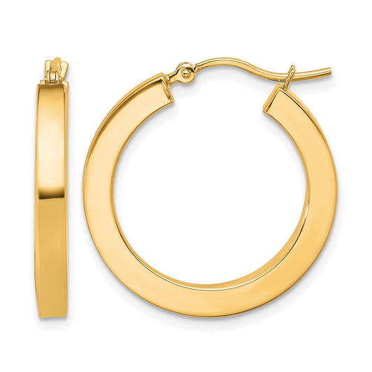 10K Yellow Gold 3mm Polished Square Hoop Earrings