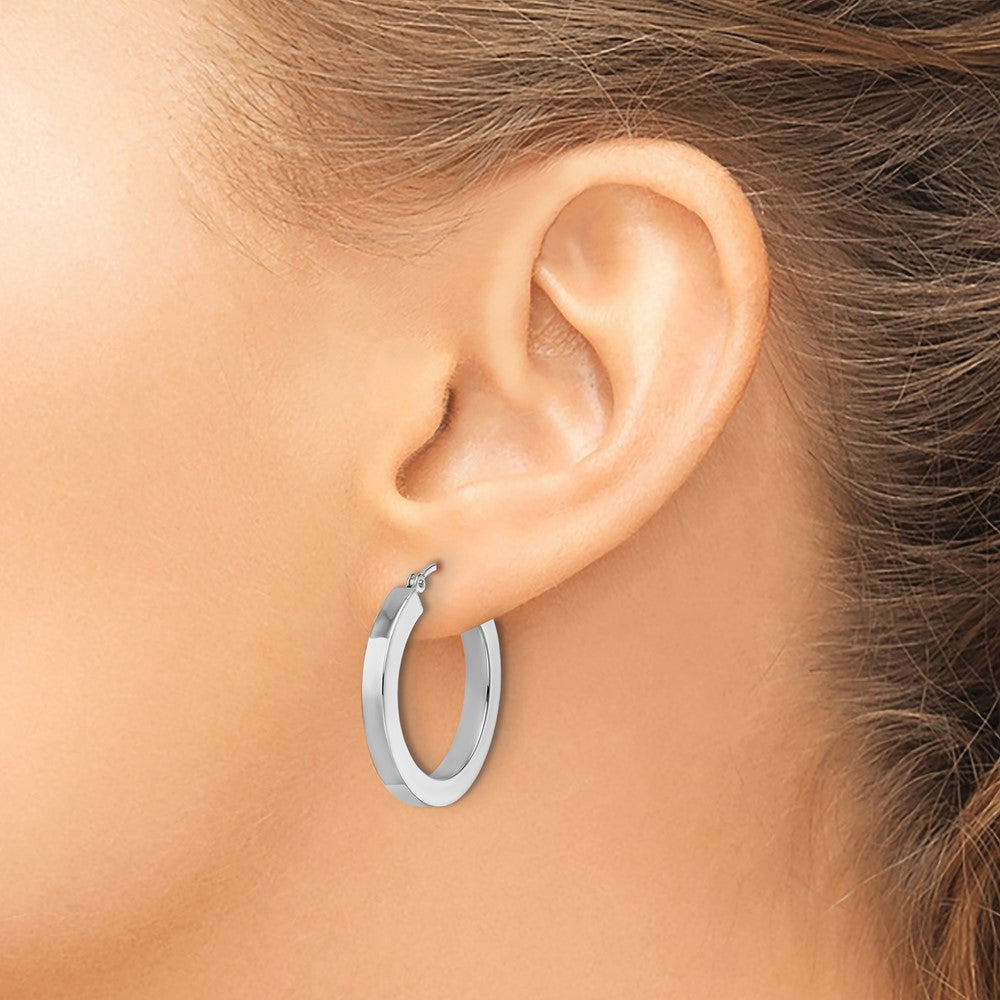 10K White Gold 3mm Polished Square Tube Hoop Earrings