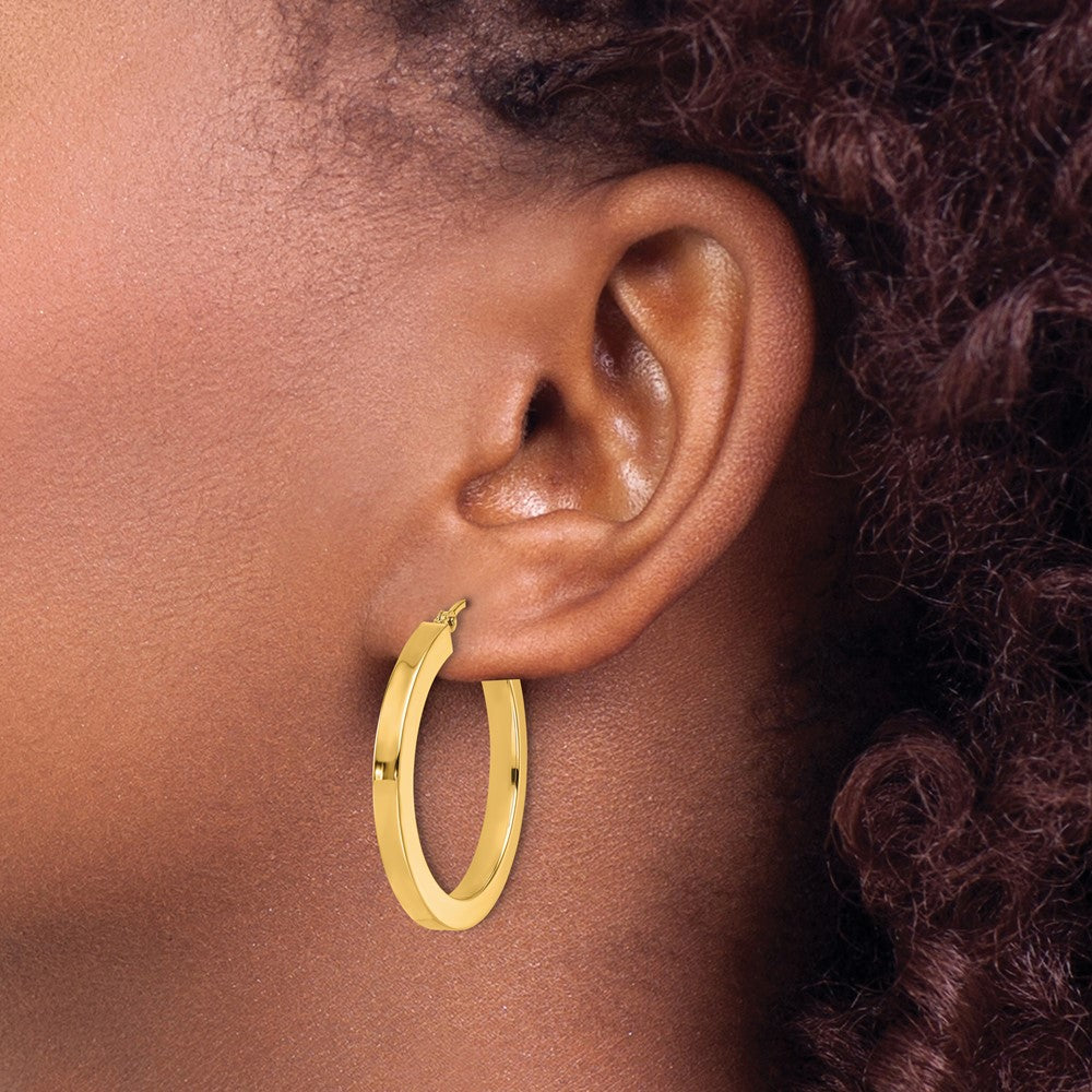 10K Yellow Gold 3mm Polished Square Hoop Earrings