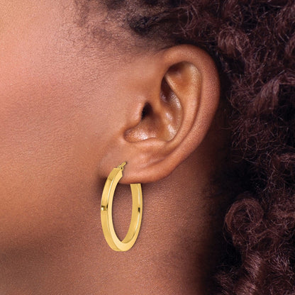 10K Yellow Gold 3mm Polished Square Hoop Earrings