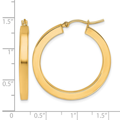 10K Yellow Gold 3mm Polished Square Hoop Earrings