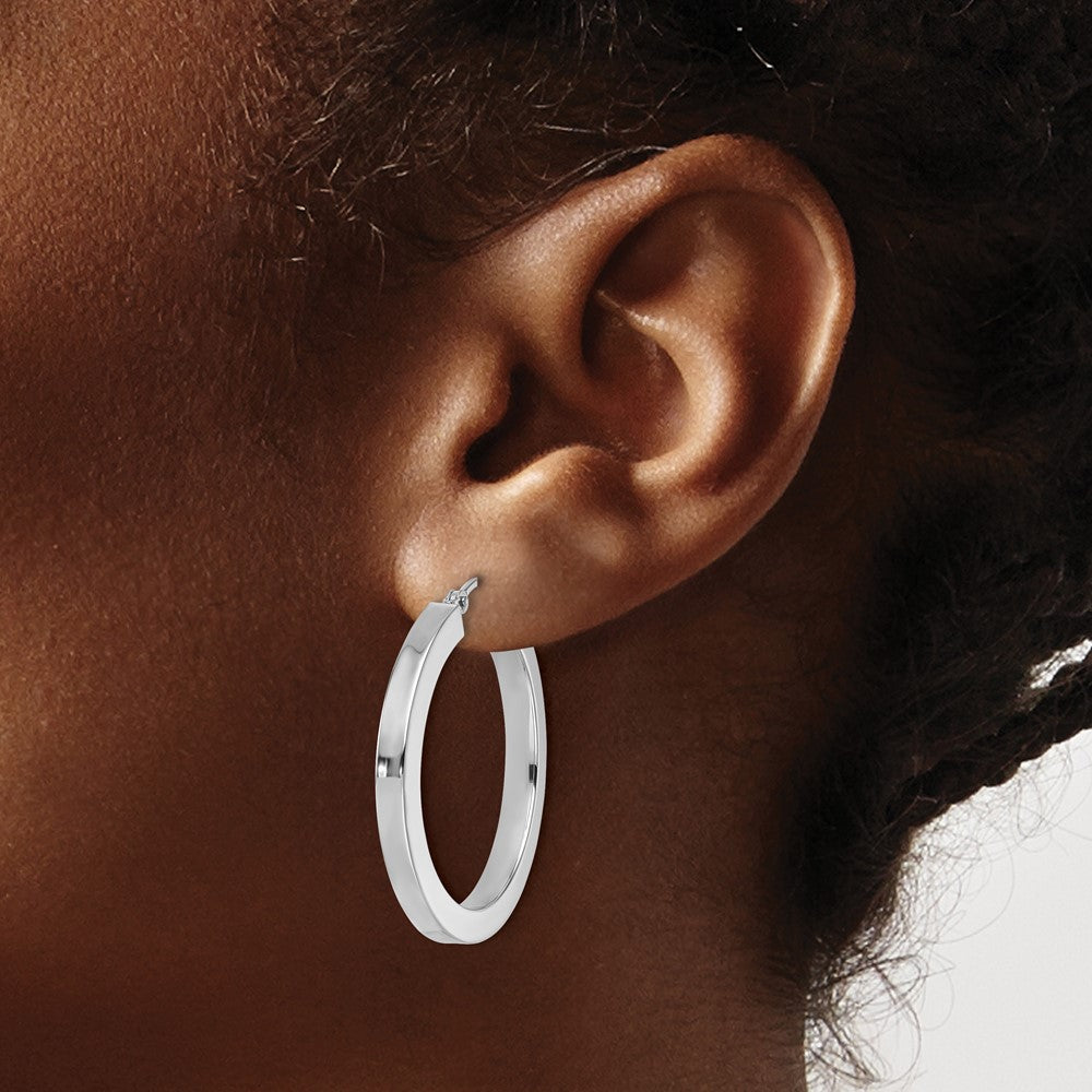 10K White Gold 3mm Polished Square Tube Hoop Earrings