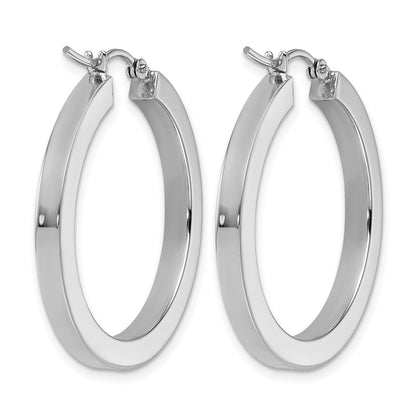 10K White Gold 3mm Polished Square Tube Hoop Earrings