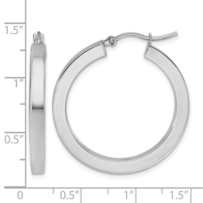 10K White Gold 3mm Polished Square Tube Hoop Earrings