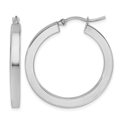 10K White Gold 3mm Polished Square Tube Hoop Earrings