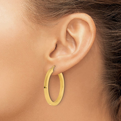 10K Yellow Gold 3mm Polished Square Hoop Earrings
