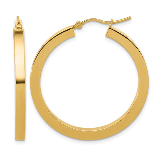 10K Yellow Gold 3mm Polished Square Hoop Earrings