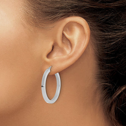 10K White Gold 3mm Polished Square Tube Hoop Earrings
