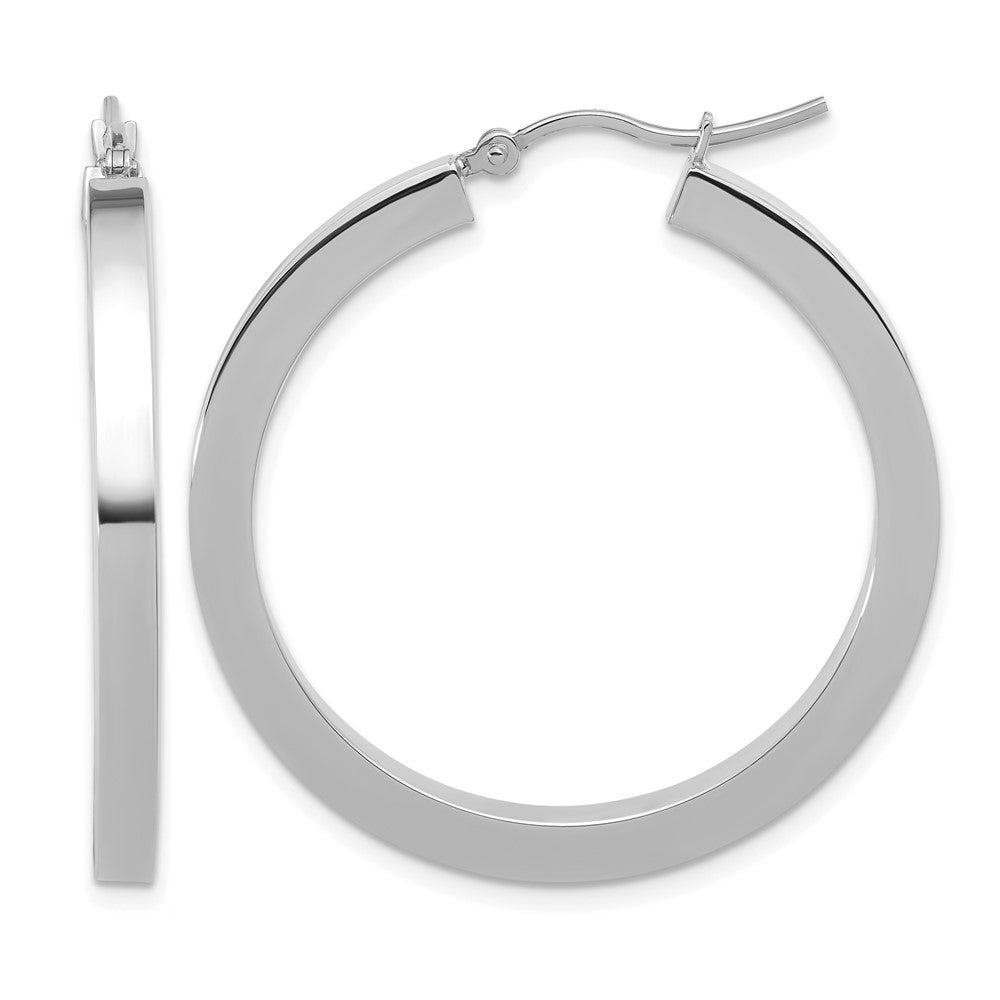 10K White Gold 3mm Polished Square Tube Hoop Earrings