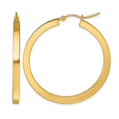 10K Yellow Gold 3mm Polished Square Hoop Earrings