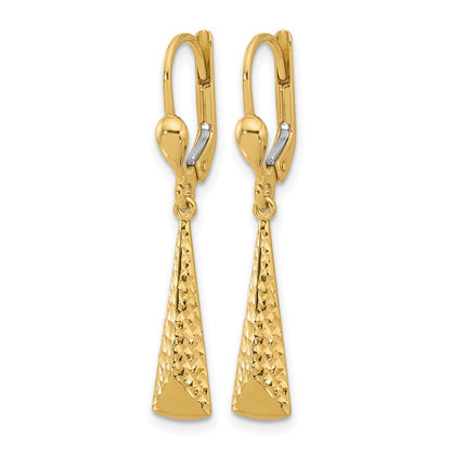 10K Yellow Gold Polished And Textured Leverback Dangle Earrings