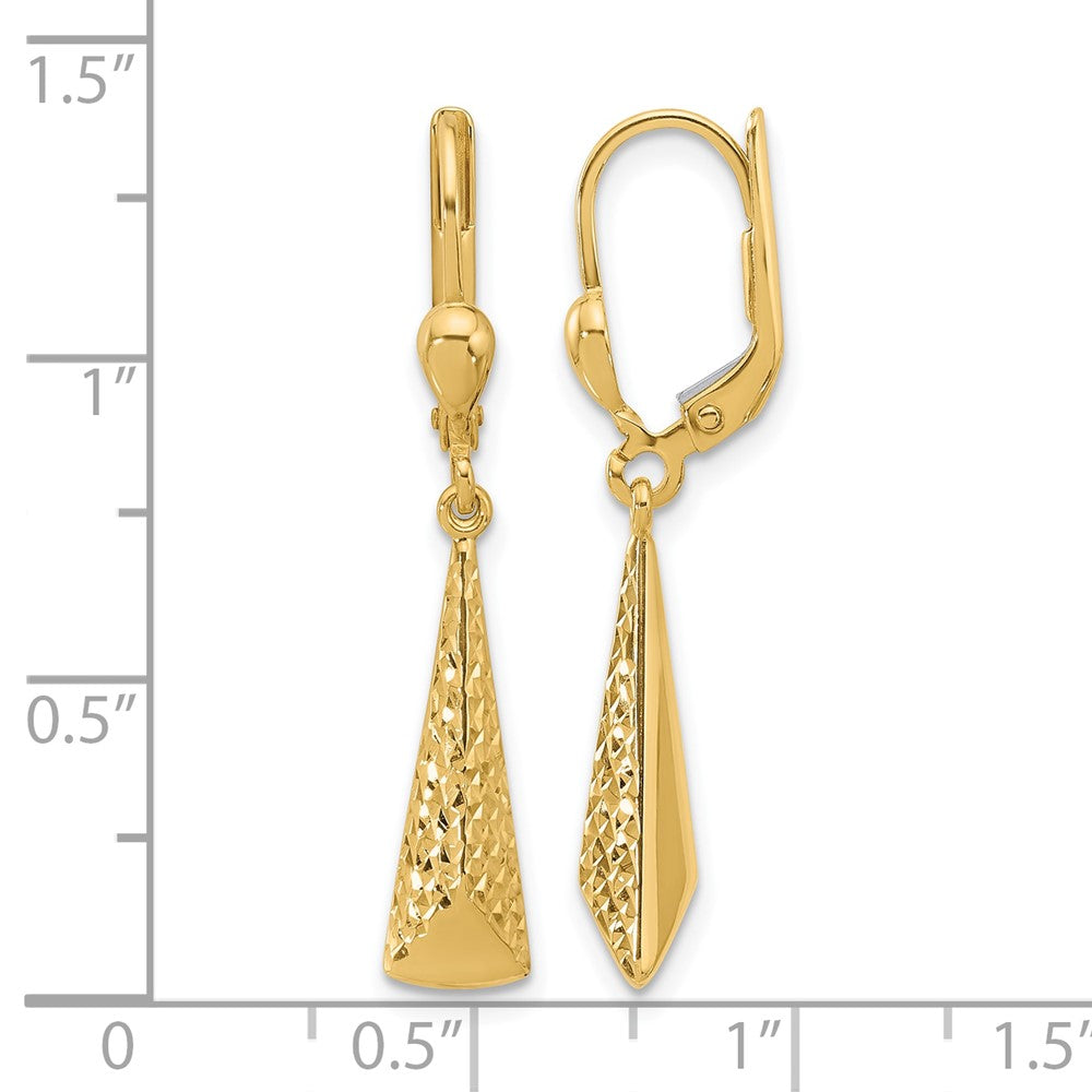 10K Yellow Gold Polished And Textured Leverback Dangle Earrings