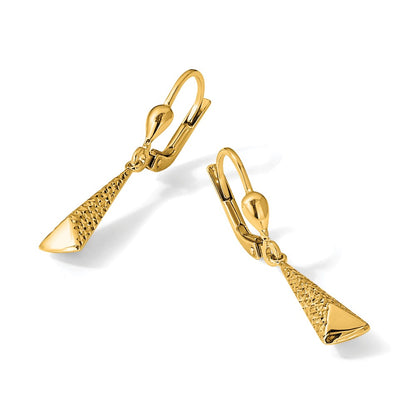 10K Yellow Gold Polished And Textured Leverback Dangle Earrings