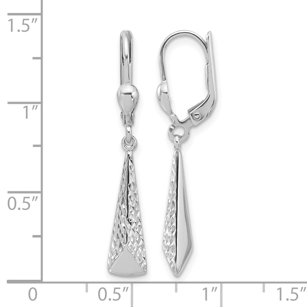 10K White Gold Polished/Textured Leverback Dangle Earrings