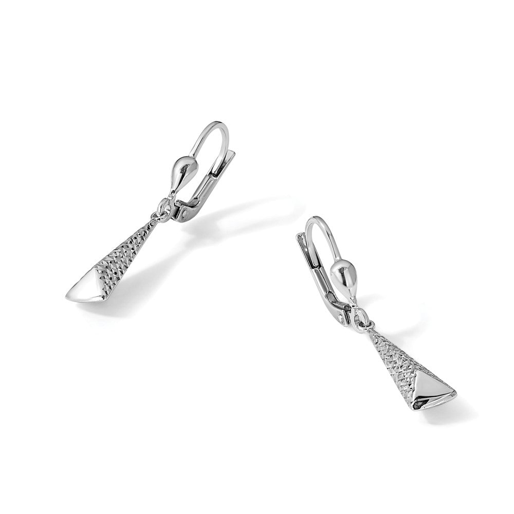 10K White Gold Polished/Textured Leverback Dangle Earrings