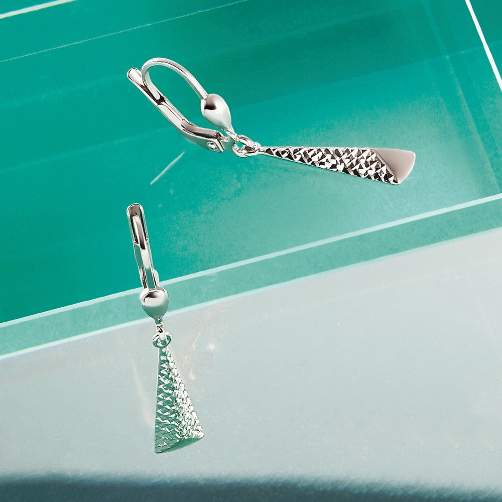 10K White Gold Polished/Textured Leverback Dangle Earrings