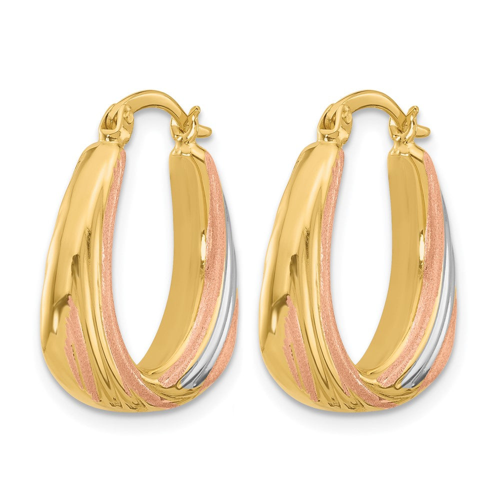 10K Two Tone White Rhodium Polished And Satin Hoop Earrings