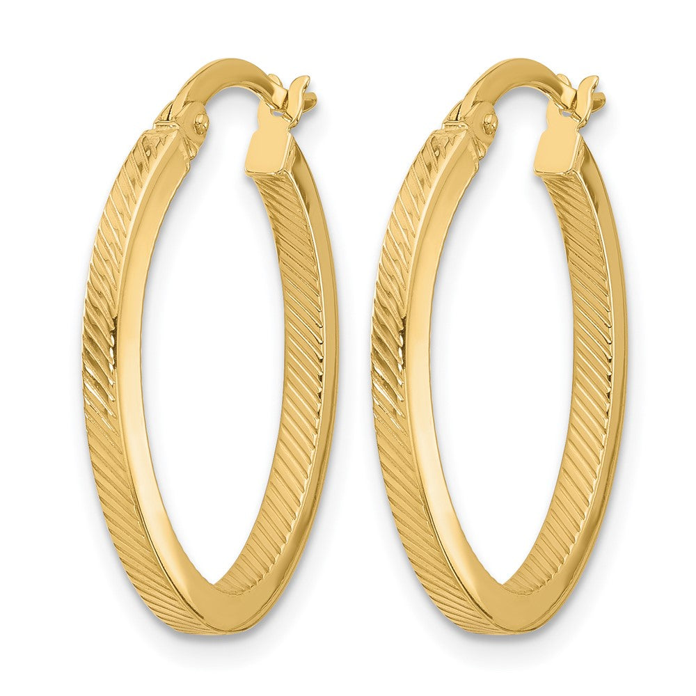 10K Yellow Gold Polished And Textured Oval Hoop Earrings