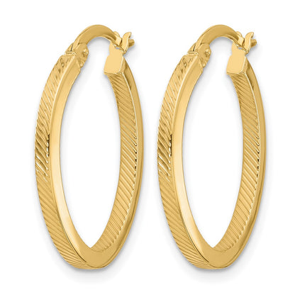10K Yellow Gold Polished And Textured Oval Hoop Earrings