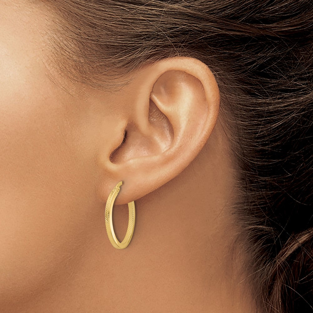 10K Yellow Gold Polished And Textured Oval Hoop Earrings