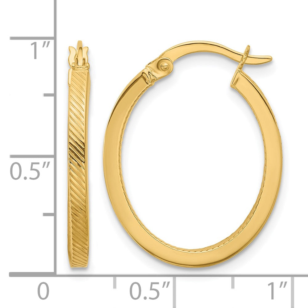 10K Yellow Gold Polished And Textured Oval Hoop Earrings
