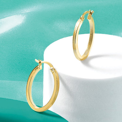 10K Yellow Gold Polished And Textured Oval Hoop Earrings