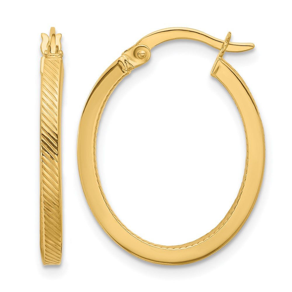 10K Yellow Gold Polished And Textured Oval Hoop Earrings