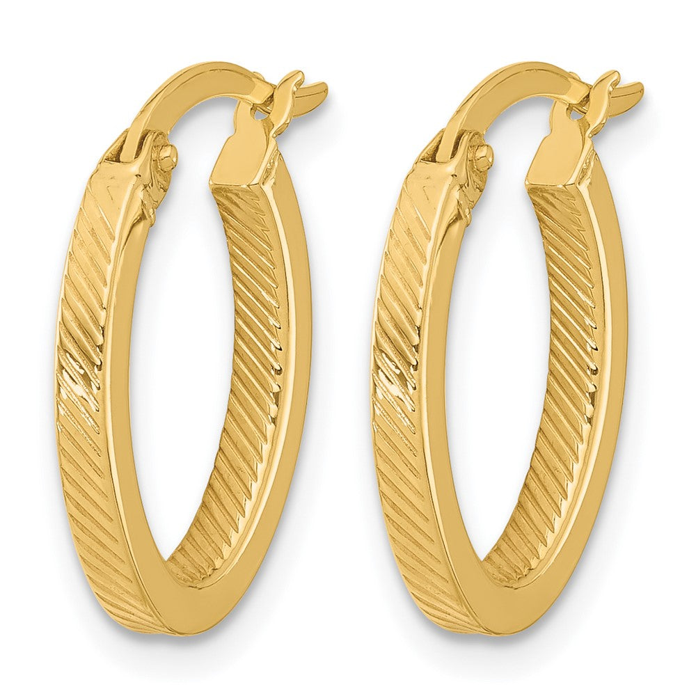 10K Yellow Gold Polished And Textured Oval Hoop Earrings