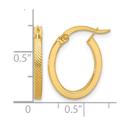 10K Yellow Gold Polished And Textured Oval Hoop Earrings