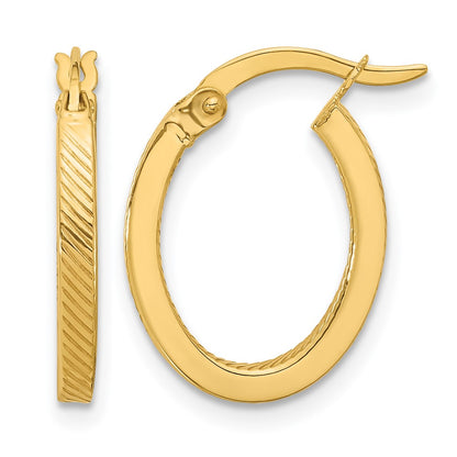 10K Yellow Gold Polished And Textured Oval Hoop Earrings
