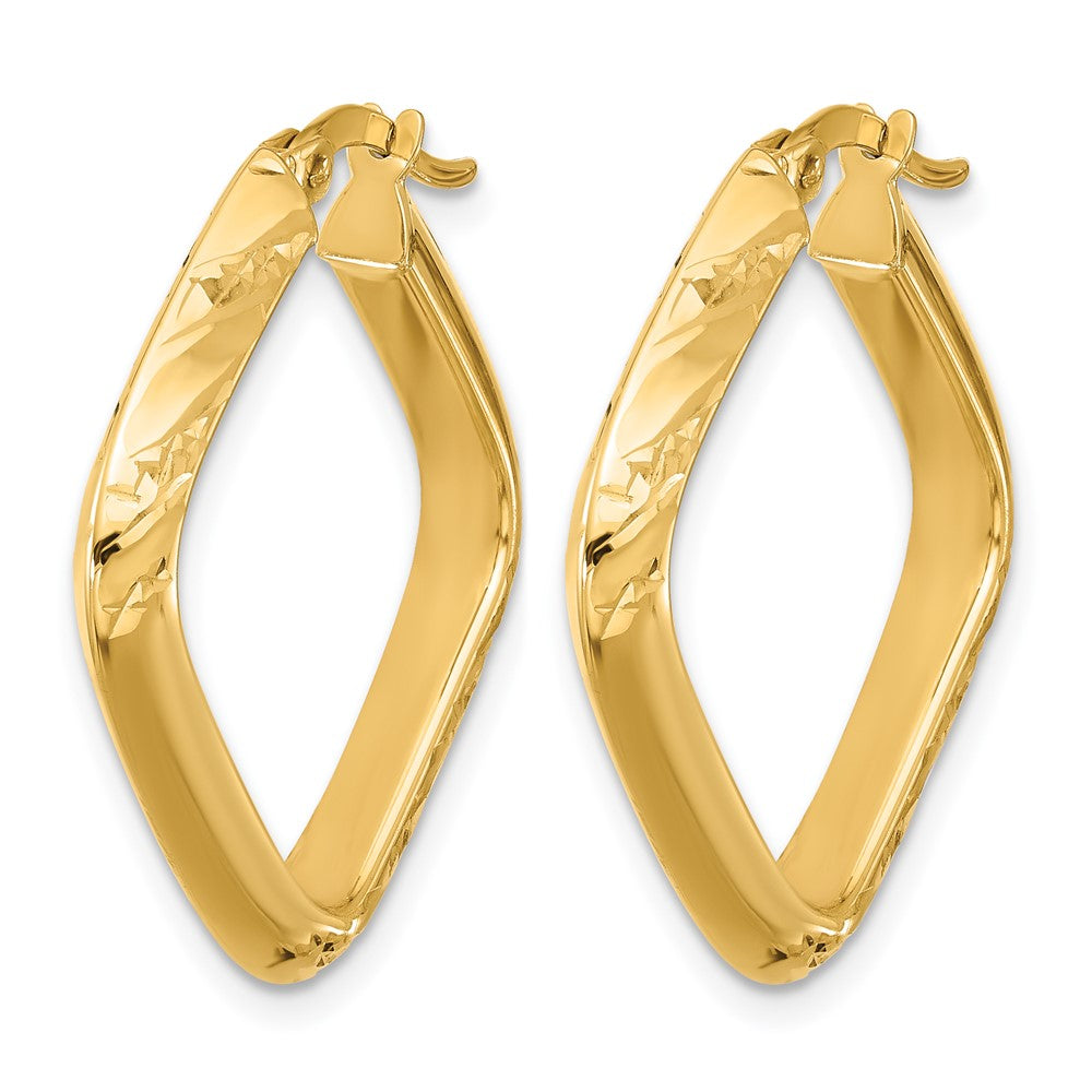 10K Yellow Gold Polished And Diamond Cut Square Hoop Earrings