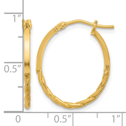 10K Yellow Gold Polished Twist Oval Hoop Earrings