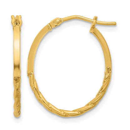 10K Yellow Gold Polished Twist Oval Hoop Earrings