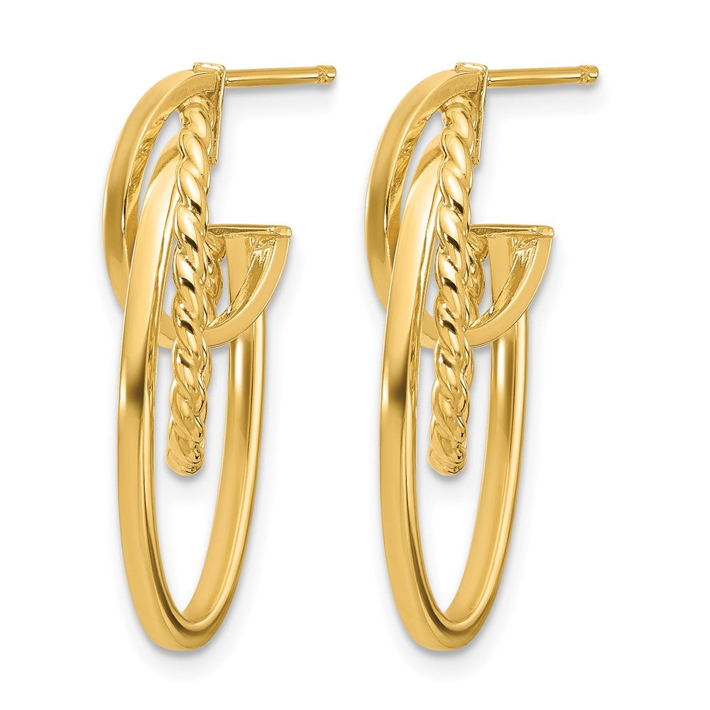 10K Yellow Gold Polished And Twisted Oval J Hoop Post Earrings