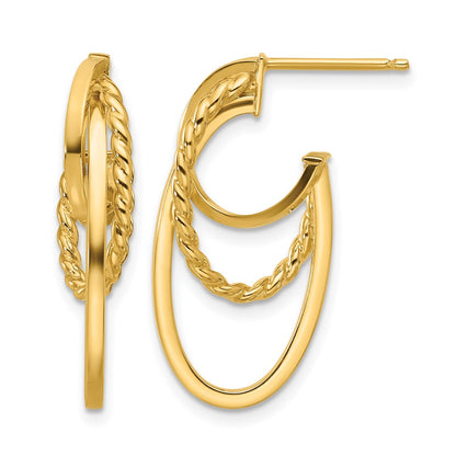 10K Yellow Gold Polished And Twisted Oval J Hoop Post Earrings