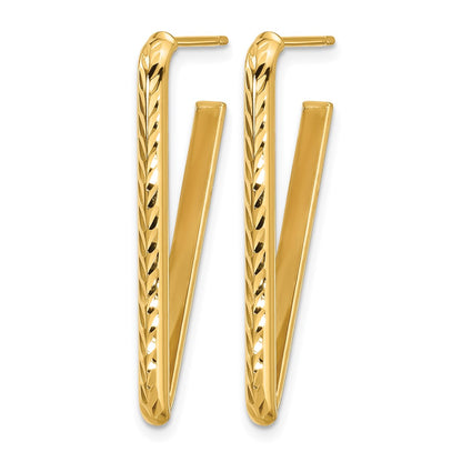 10K Yellow Gold Polished And Diamond Cut Triangle Post Earrings